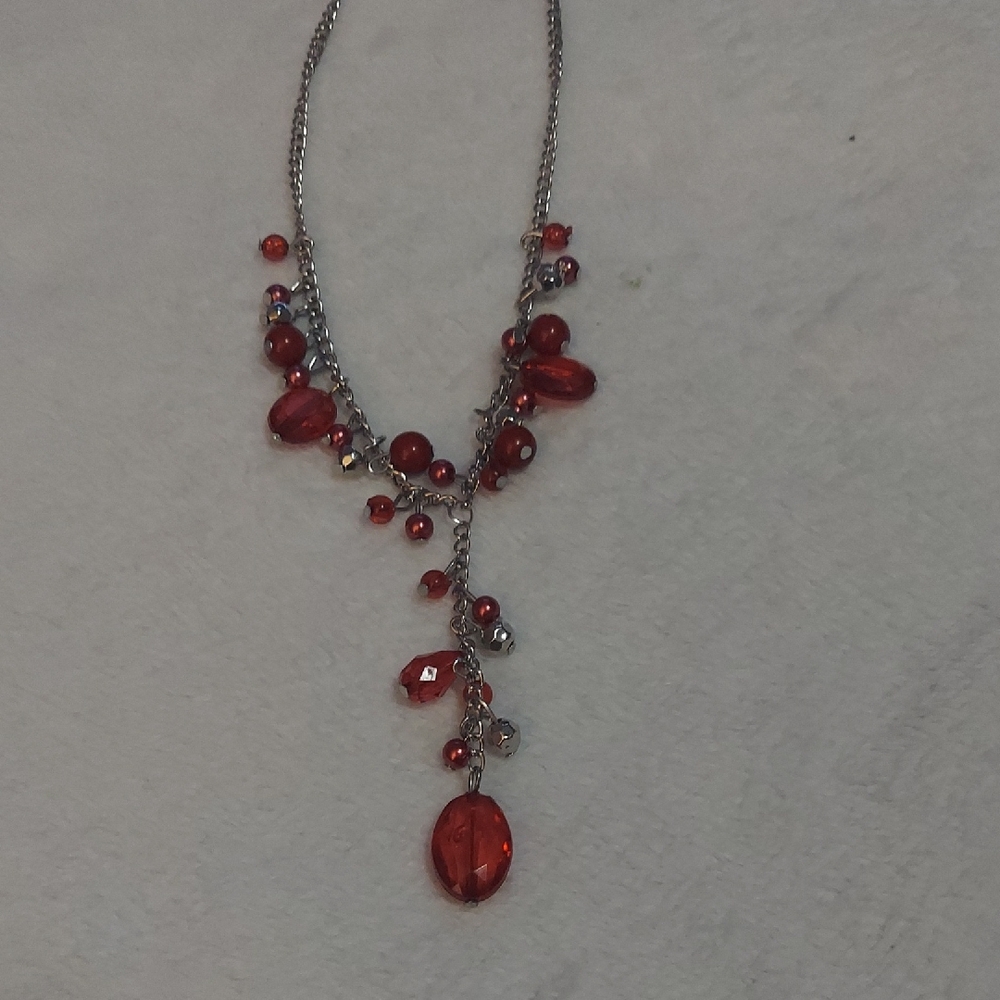 6/$10 Paparazzi Red and Silver Beaded Necklace